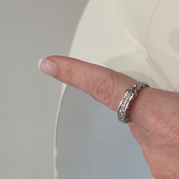 ๐14kt women's white gold 7 round diamonds scroll ring vintage 1999 Appraisal - Picture 3 of 10